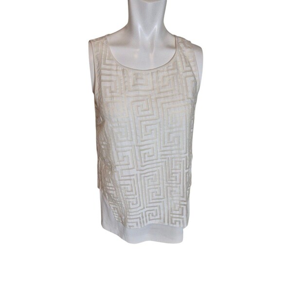 Elizabeth and James Tank Blouse Layered Organza Geometric Print Overlay White XS - Picture 1 of 4